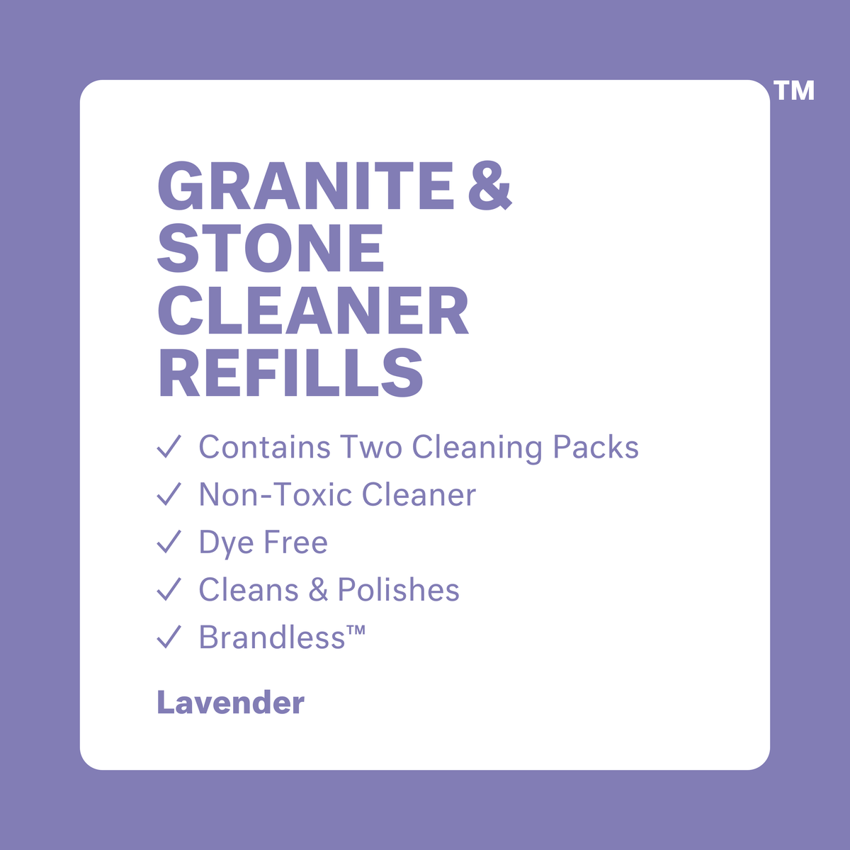 Granite and Stone Cleaner Refills, 2 Pack, Lavender. Includes two cleaning packs. Non-toxic cleaners. Dye free. Cleans and Polishes. Brandless.
