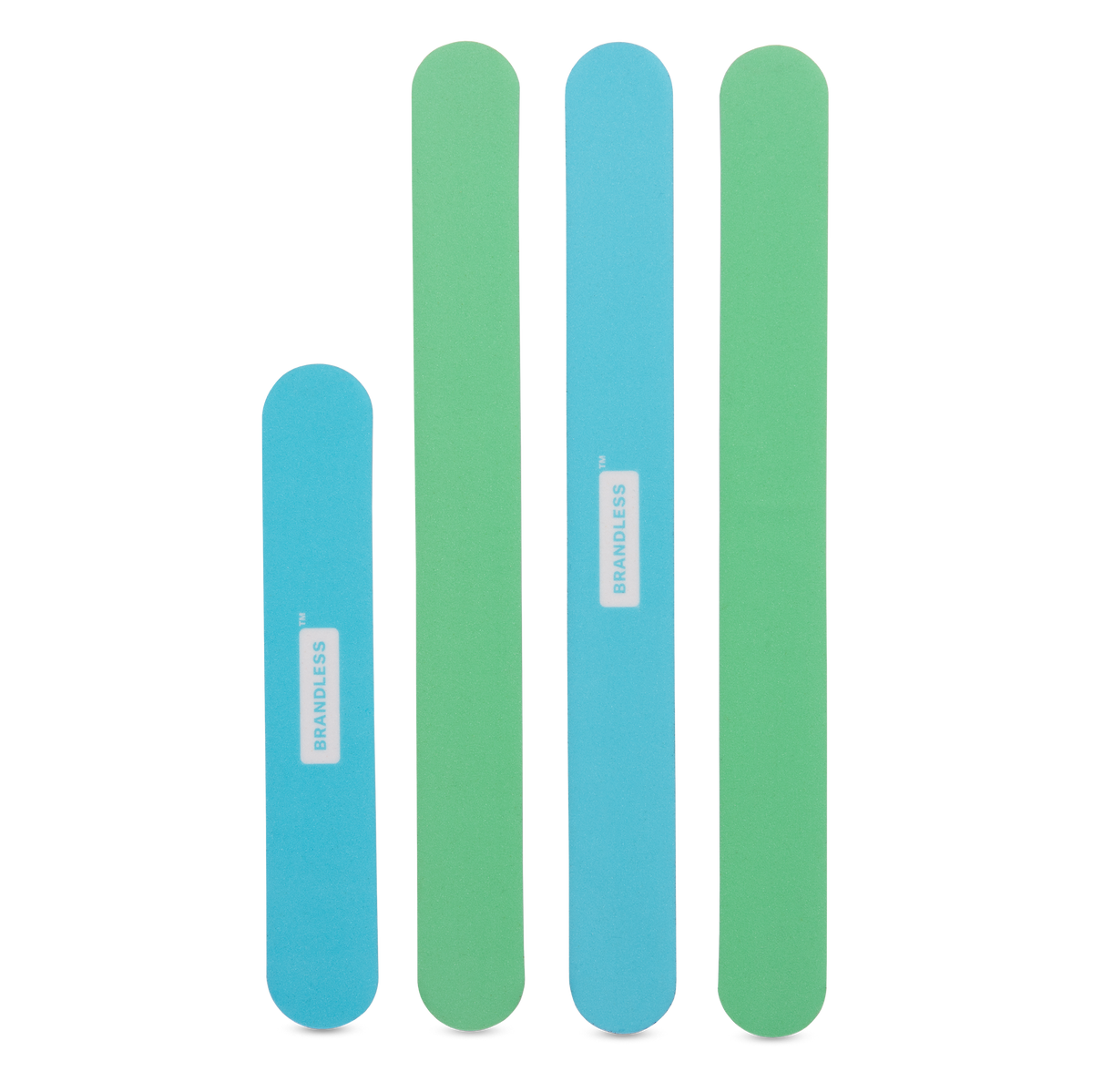 Emery Board Set, showing 3 tall and 1 short boards. Blue and green colors.