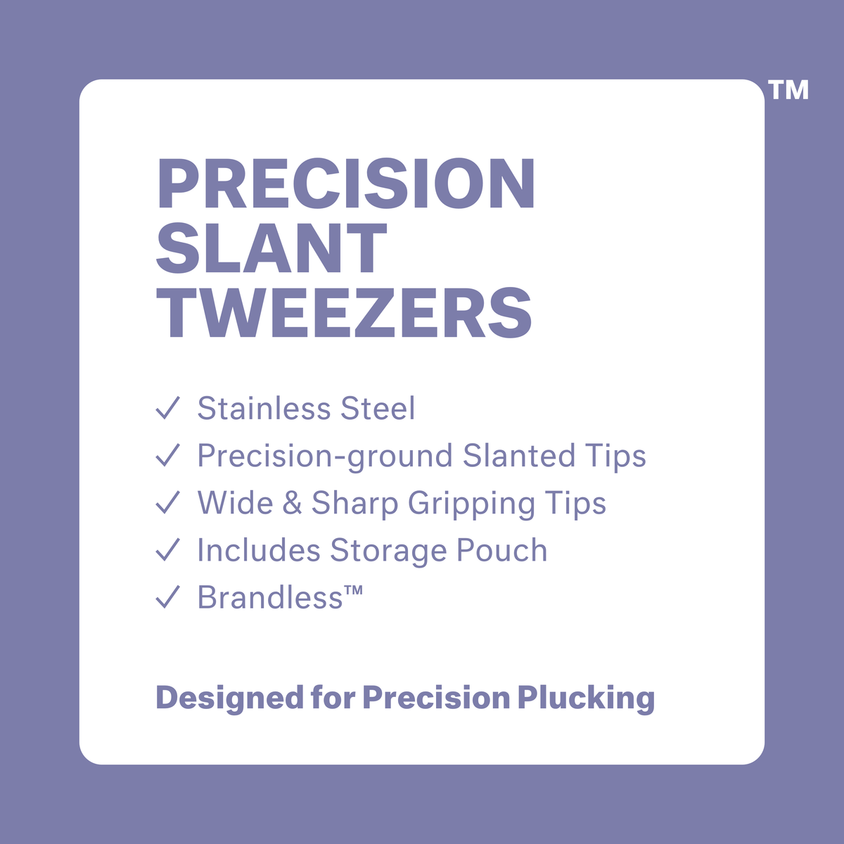Precision Slant Tweezers: stainless steel, precision-ground slanted tips, wide and sharp gripping tips, includes storage pouch, brandless. Designed for precision plucking.