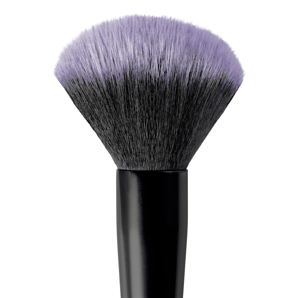 Detail view of powder brush head with wide-splayed bristles.