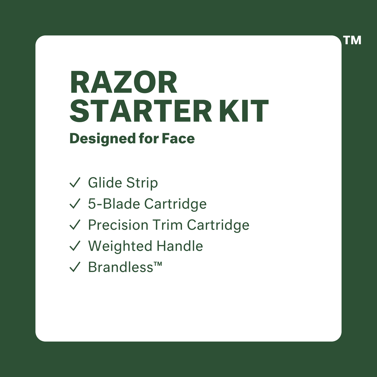 Razor Starter Kit, Designed for face. Glide strip, 5-blade cartridge, precision trim cartridge, weighted handle, brandless.