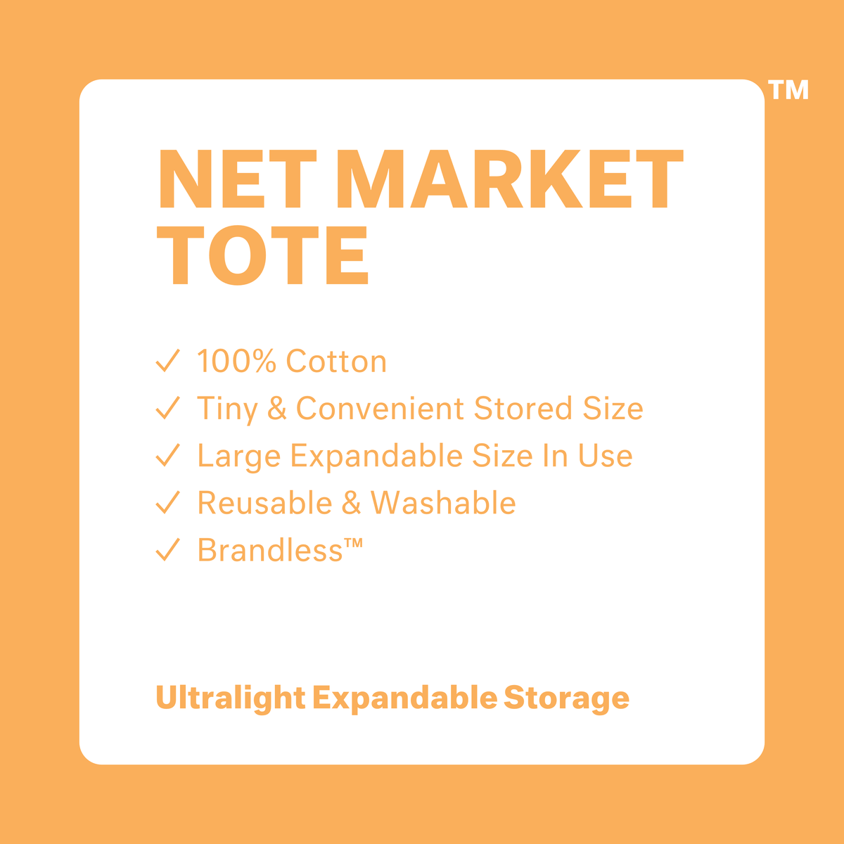 Net Market Tote: 100% cotton, tiny and convenient stored size, large expandable size in use, reusable and washable. Brandless. Ultralight expandable storage.