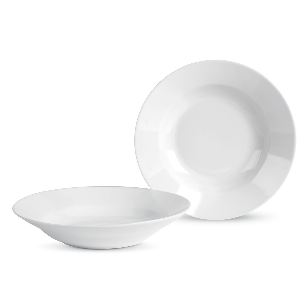 Pair of soup bowls, one side-on, the other top-down