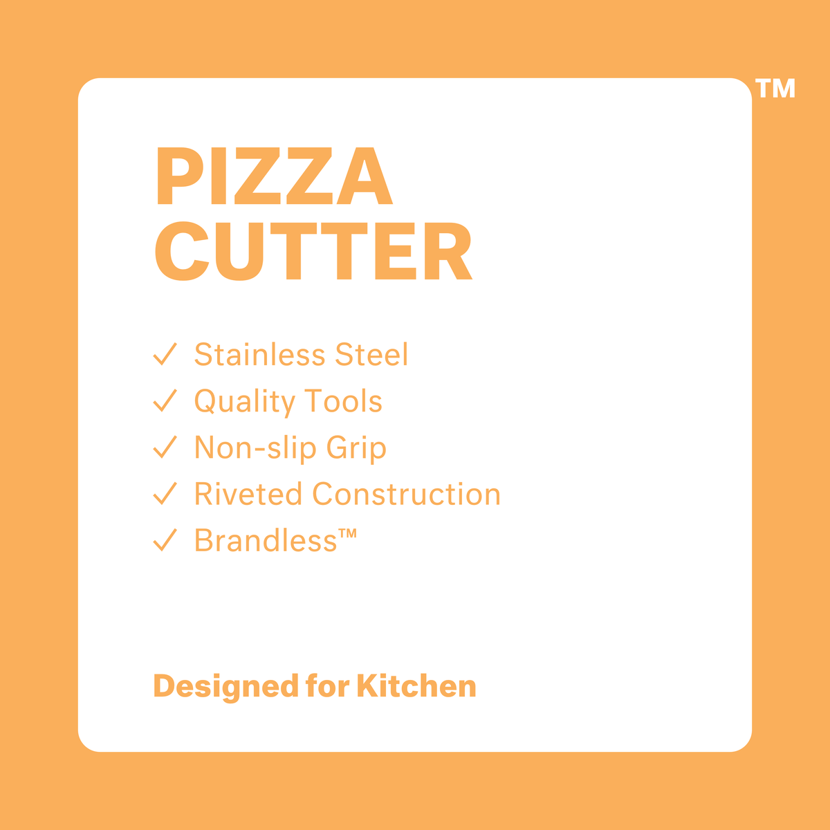 Pizza Cutter: stainless steel, quality tool, non-slip grip, riveted construction, brandless. Designed for kitchen.