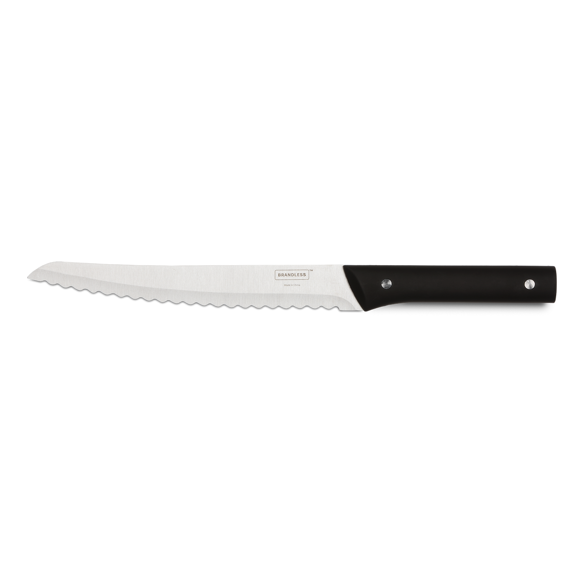 Product photo, 8&quot; bread serrated bread knife with black handle.