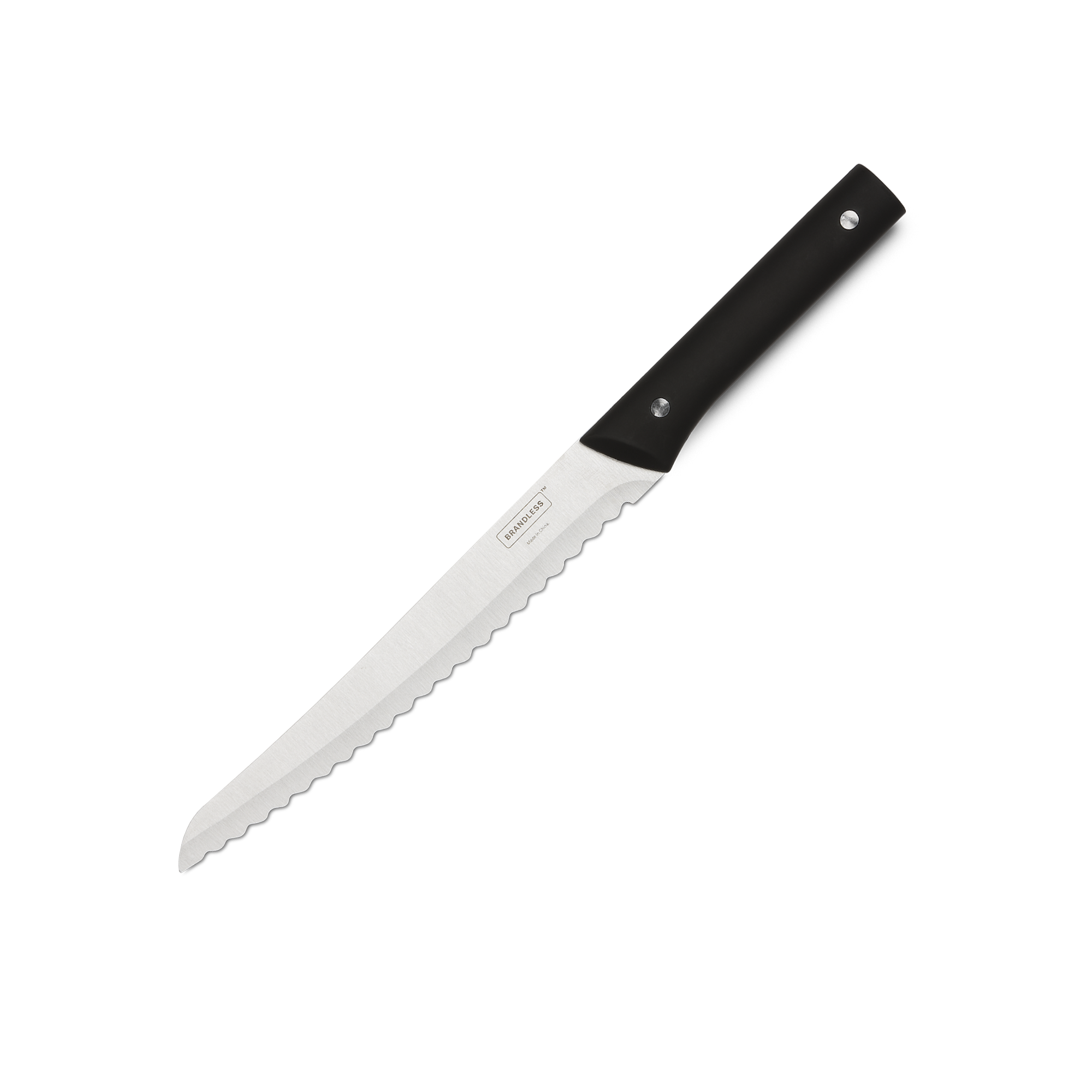 Product photo, 8" bread serrated bread knife with black handle.