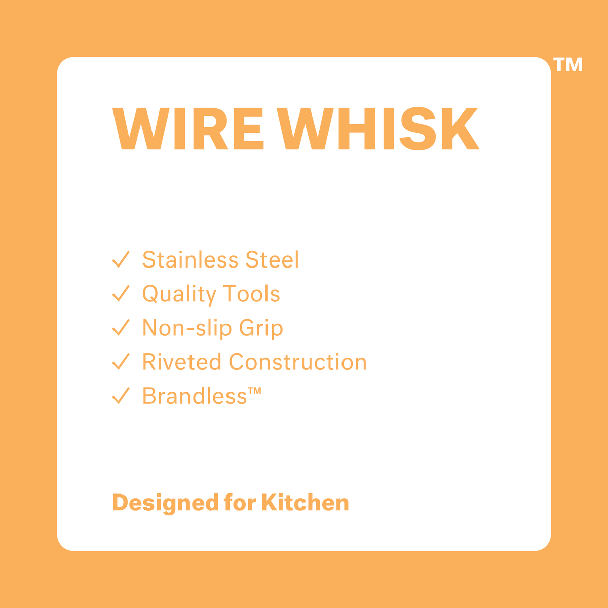Wire Whisk: stainless steel, quality tools, non-slip grip, riveted construction. brandless. designed for kitchen.