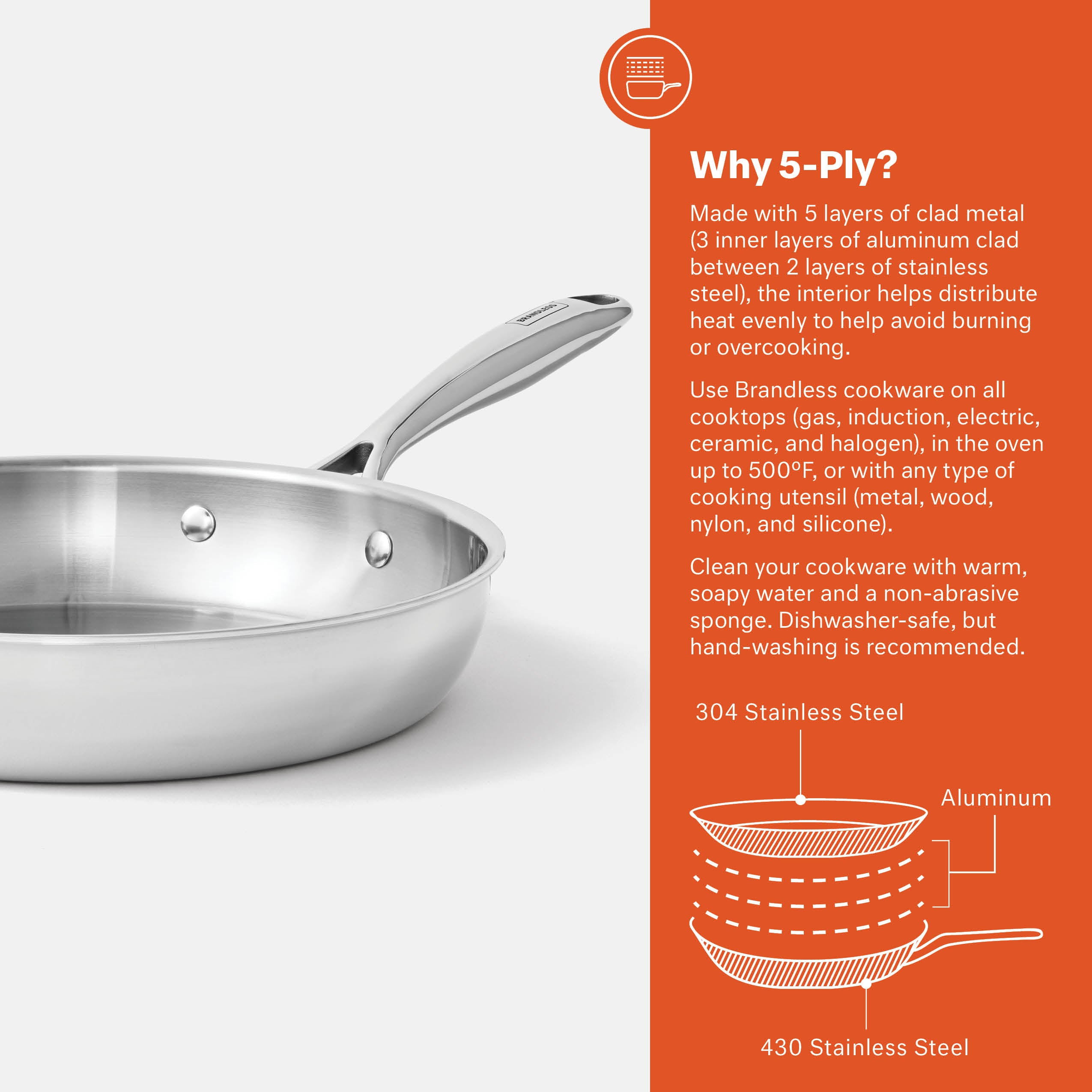 Frying Pan, Sturdy And Durable, 304 Stainless Steel, Outdoor Pot
